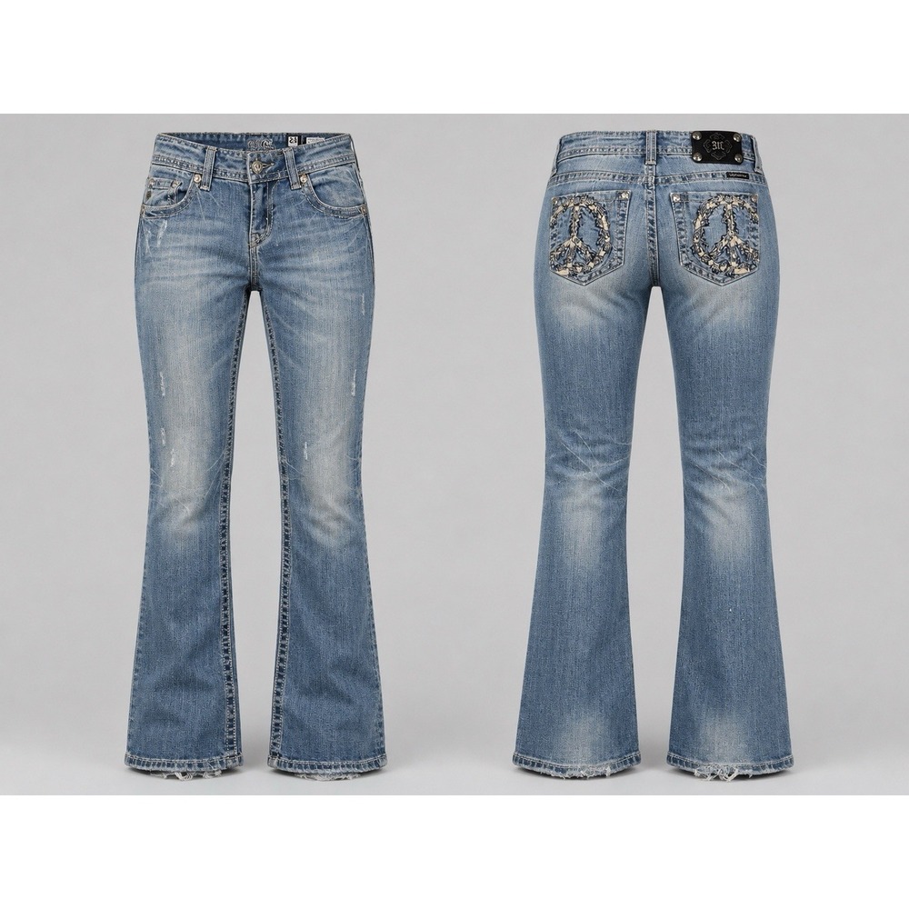 Miss Me jeans women's 28 rhinestones "pEACE sIGN" boot flare jp53563 y2k